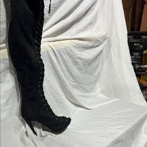 Suede Black Over-the-Knee Lace-Up Boots